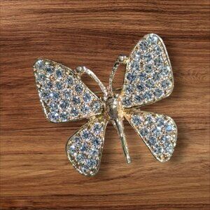 Vintage Napier Gold-Tone Butterfly Brooch With Clear Rhinestones